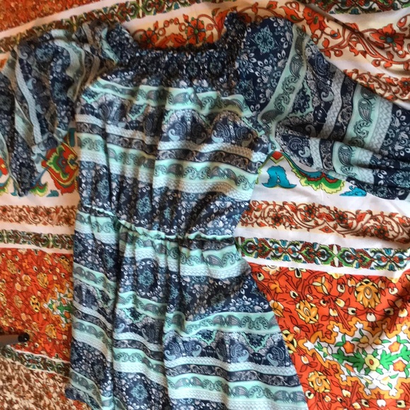 casual, navy and teal patterned dress - Picture 3 of 3